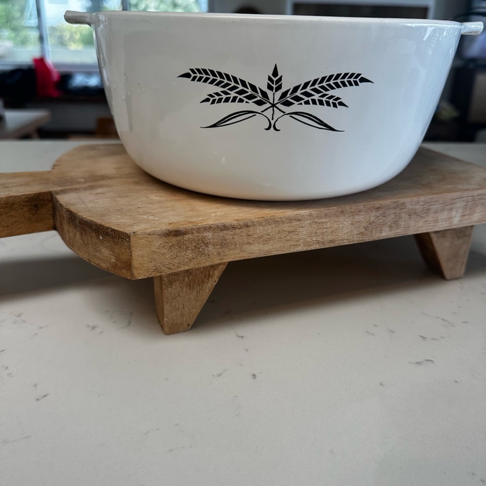 Vintage 1950s Anchor Hocking White Bowl with black wheat design